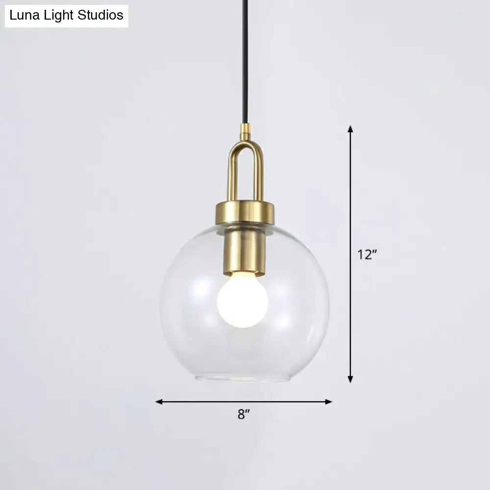 Simple Glass Sphere Pendant Light - 1 Head Brass Finish - Dining Room Ceiling Lamp