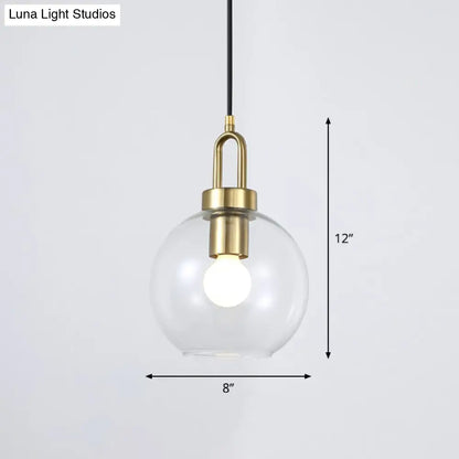 Simple Glass Sphere Pendant Light - 1 Head Brass Finish - Dining Room Ceiling Lamp