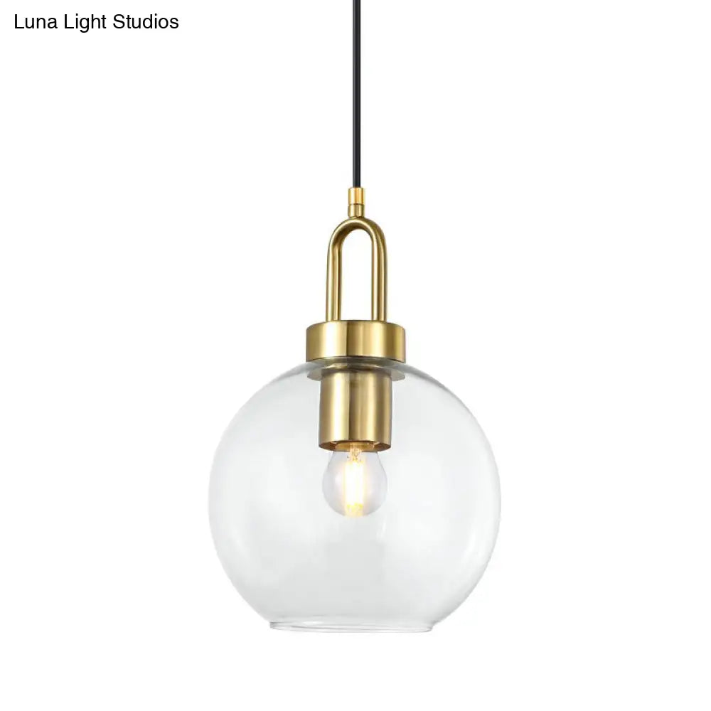 Simple Glass Sphere Pendant Light - 1 Head Brass Finish - Dining Room Ceiling Lamp