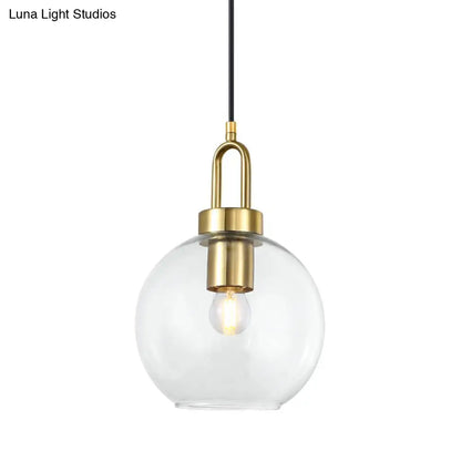 Simple Glass Sphere Pendant Light - 1 Head Brass Finish - Dining Room Ceiling Lamp