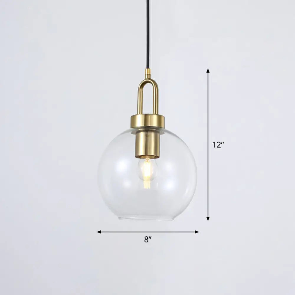 Simple Glass Sphere Pendant Light - 1 Head Brass Finish - Dining Room Ceiling Lamp