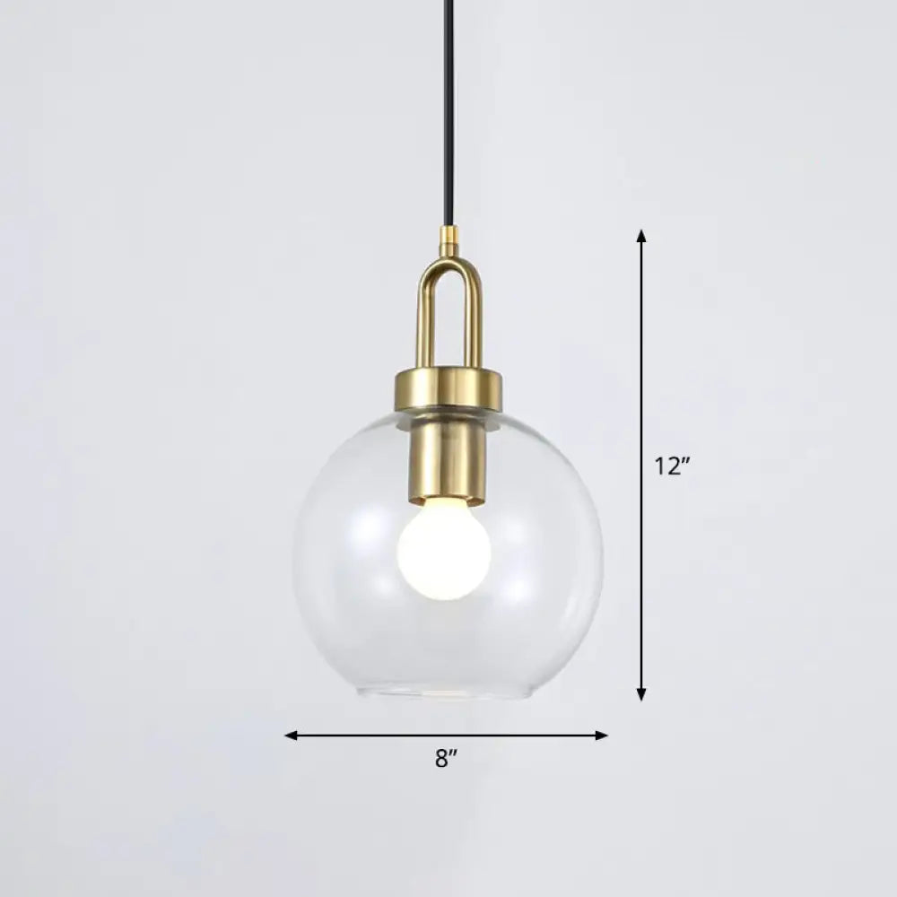 Simple Glass Sphere Pendant Light - 1 Head Brass Finish - Dining Room Ceiling Lamp