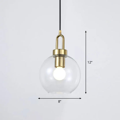 Simple Glass Sphere Pendant Light - 1 Head Brass Finish - Dining Room Ceiling Lamp