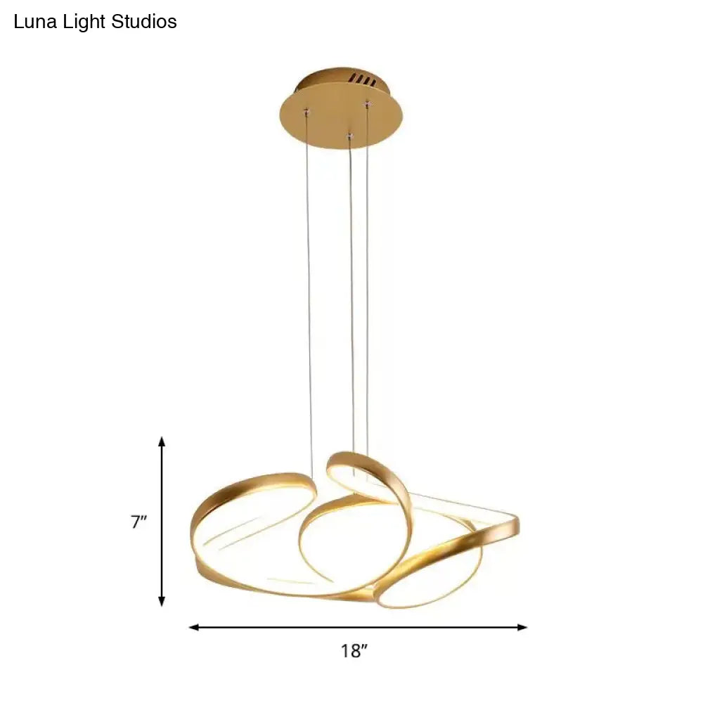 Lámpara colgante LED de acrílico con ondas sencillas en tonos dorado y café, ideal para el comedor, 35,5 cm/50 cm de ancho