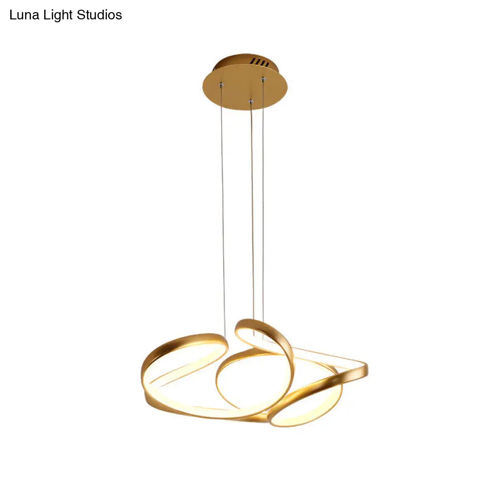 Lámpara colgante LED de acrílico con ondas sencillas en tonos dorado y café, ideal para el comedor, 35,5 cm/50 cm de ancho