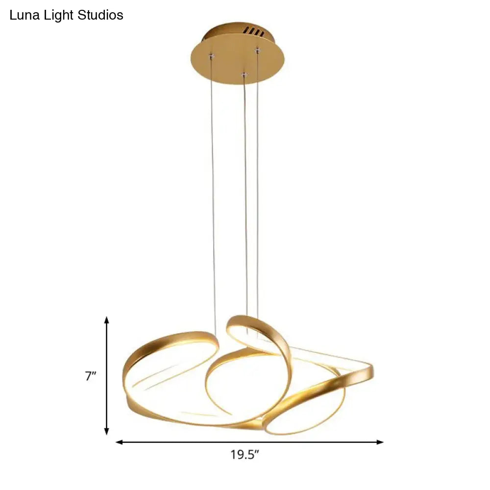 Lámpara colgante LED de acrílico con ondas sencillas en tonos dorado y café, ideal para el comedor, 35,5 cm/50 cm de ancho