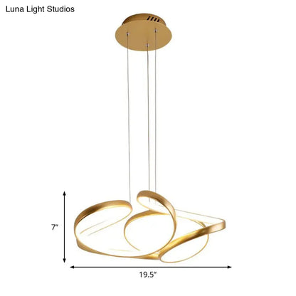 Lámpara colgante LED de acrílico con ondas sencillas en tonos dorado y café, ideal para el comedor, 35,5 cm/50 cm de ancho
