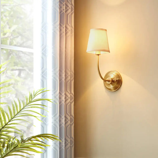 DecorBites™ DecorBites™ Simple Gold Conic Wall Lamp: 1-Light Foyer Lighting Fixture with Fabric Shade