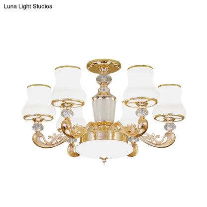 DecorBites™ DecorBites™ Simple Gold Frosted Glass Ceiling Light with Crystal Accent - 6-Light Flared Semi Flush Mount