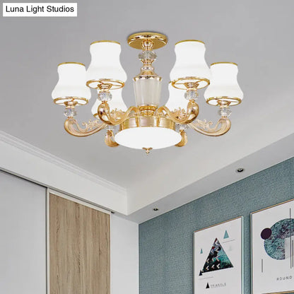 DecorBites™ DecorBites™ Simple Gold Frosted Glass Ceiling Light with Crystal Accent - 6-Light Flared Semi Flush Mount