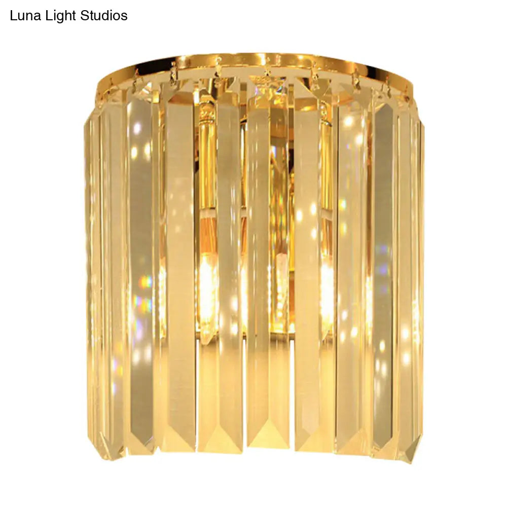 DecorBites™ DecorBites™ Simple Gold Wall Sconce with Semi Cylindrical Crystal Block - 1 Head Mounted Light Fixture