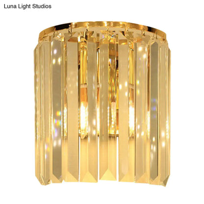 DecorBites™ DecorBites™ Simple Gold Wall Sconce with Semi Cylindrical Crystal Block - 1 Head Mounted Light Fixture