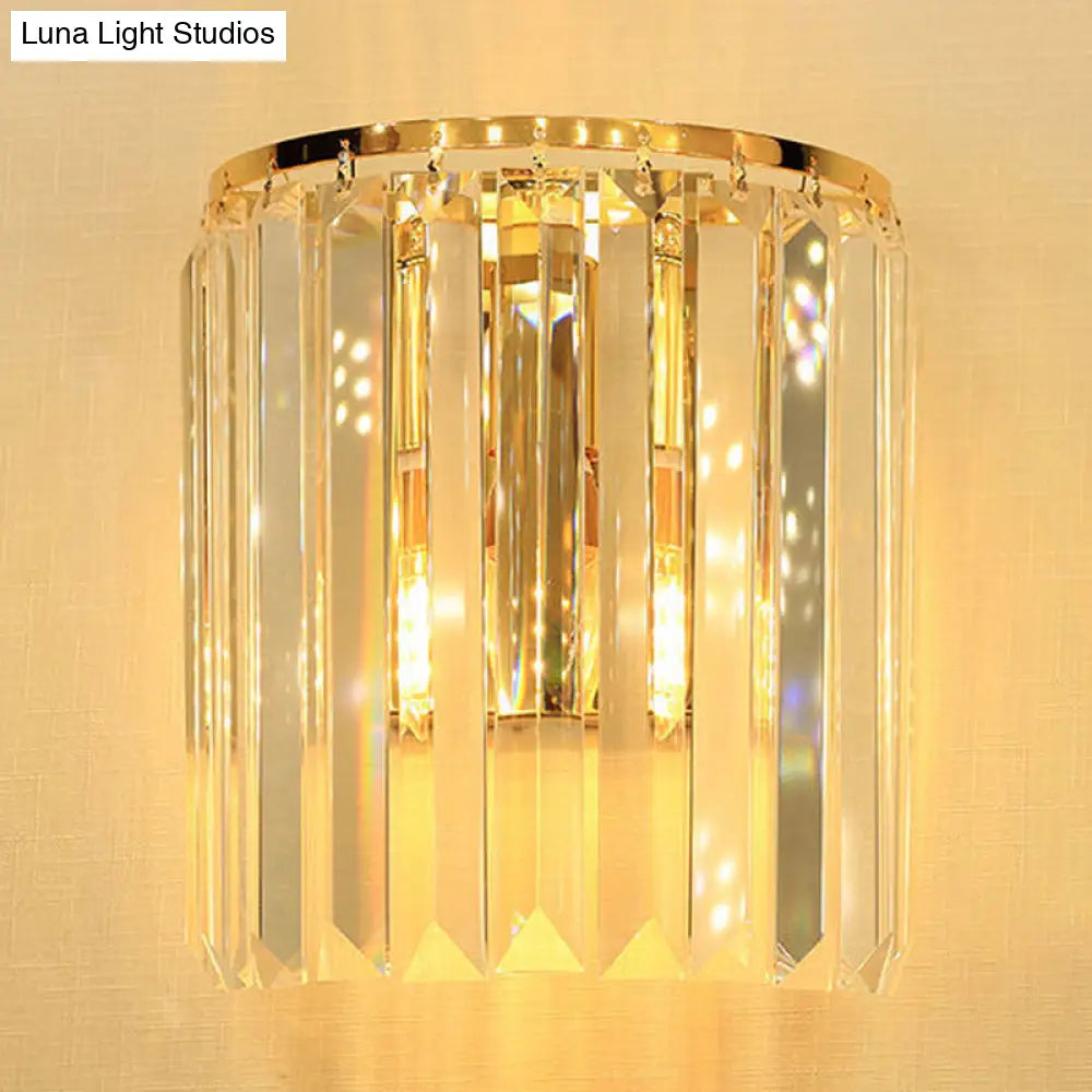 DecorBites™ DecorBites™ Simple Gold Wall Sconce with Semi Cylindrical Crystal Block - 1 Head Mounted Light Fixture