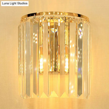 DecorBites™ DecorBites™ Simple Gold Wall Sconce with Semi Cylindrical Crystal Block - 1 Head Mounted Light Fixture