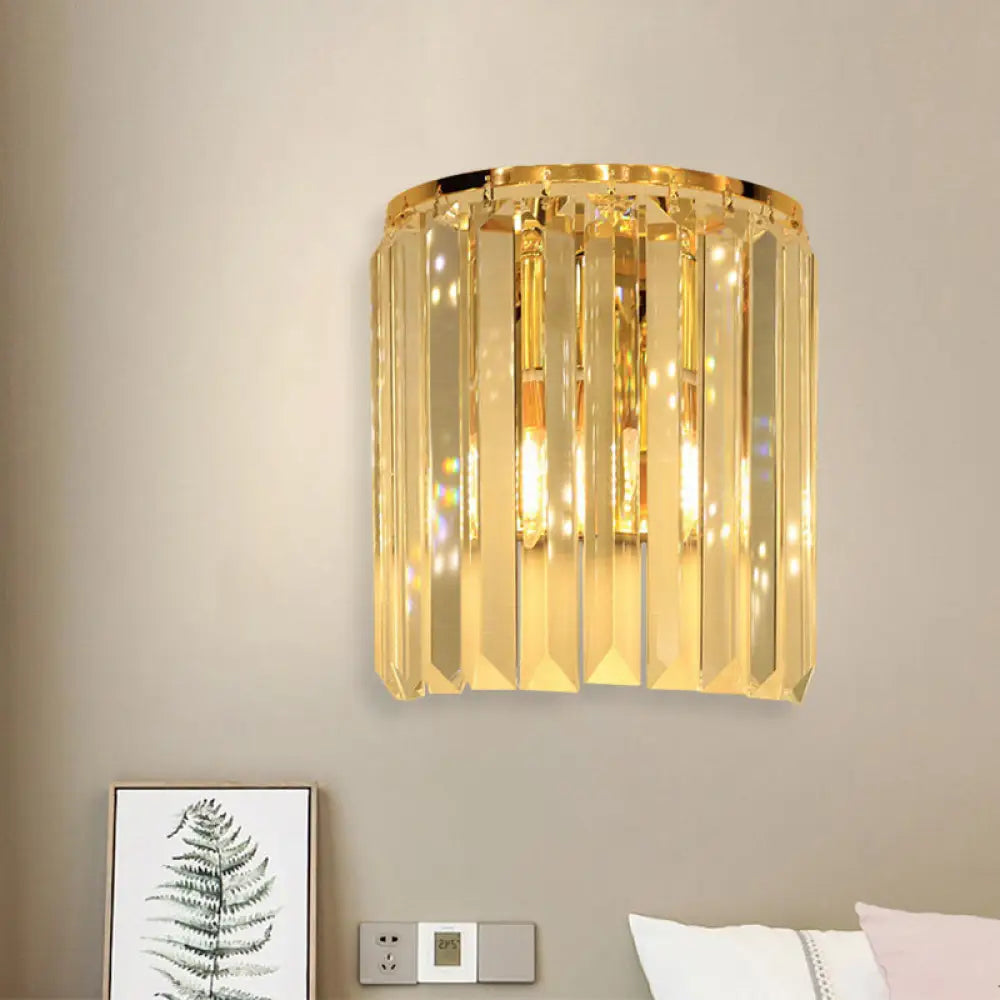DecorBites™ DecorBites™ Simple Gold Wall Sconce with Semi Cylindrical Crystal Block - 1 Head Mounted Light Fixture