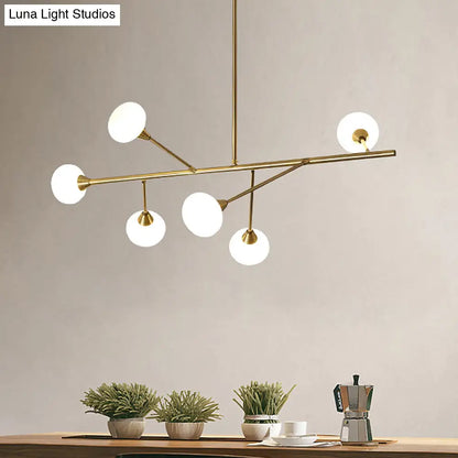 Lámpara de araña colgante sencilla de hierro con 6 bombillas en latón - Lámpara colgante de rama para sala de estar