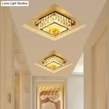 DecorBites™ DecorBites™ Simple LED Chrome Flush Mount Ceiling Lighting for Corridor - Crystal Block Round/Square Shape