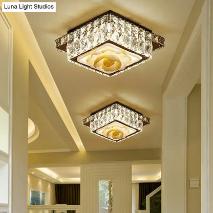 DecorBites™ DecorBites™ Simple LED Chrome Flush Mount Ceiling Lighting for Corridor - Crystal Block Round/Square Shape