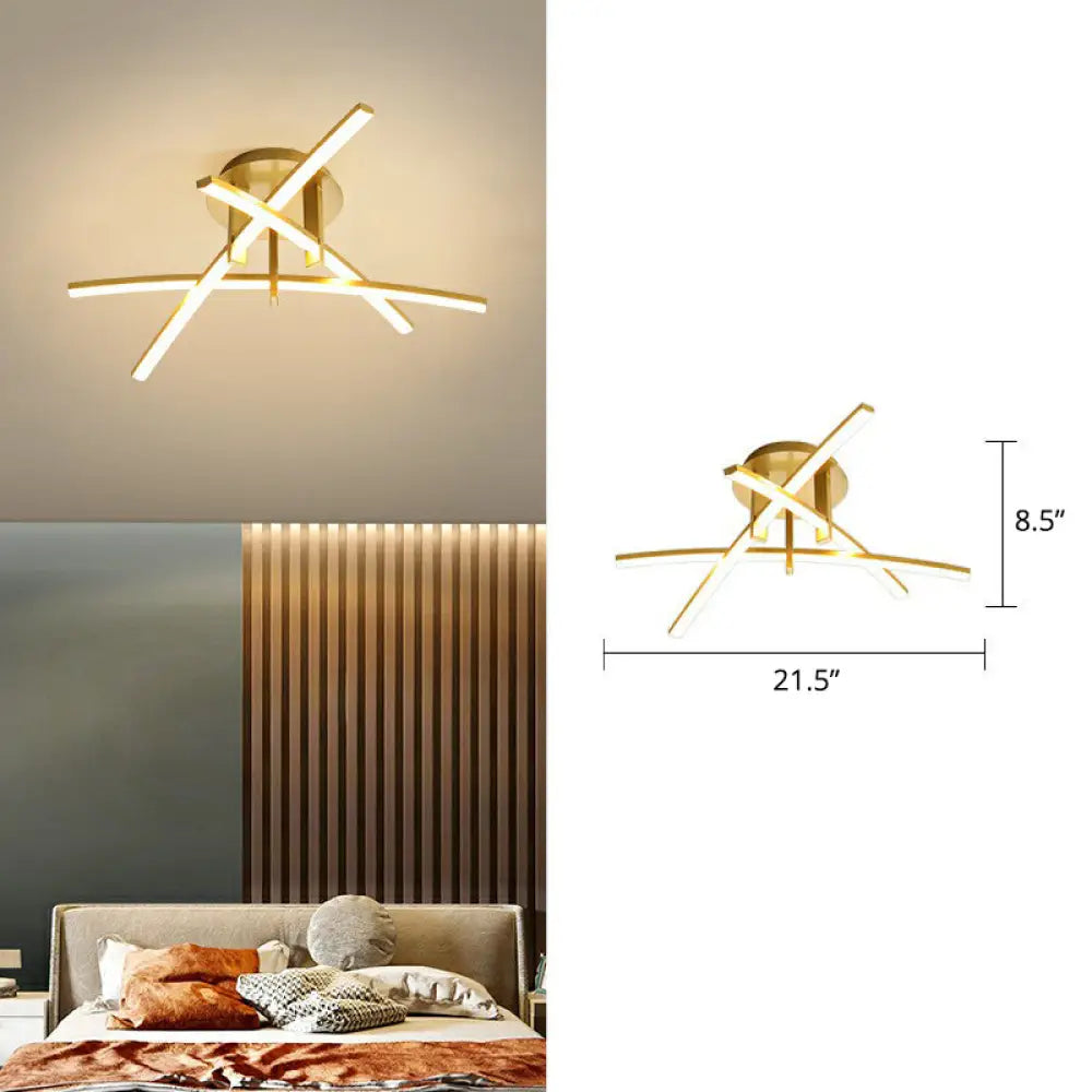 DecorBites™ DecorBites™ Simple Metal Crossed Rod LED Bedroom Flush Mount Ceiling Light Fixture