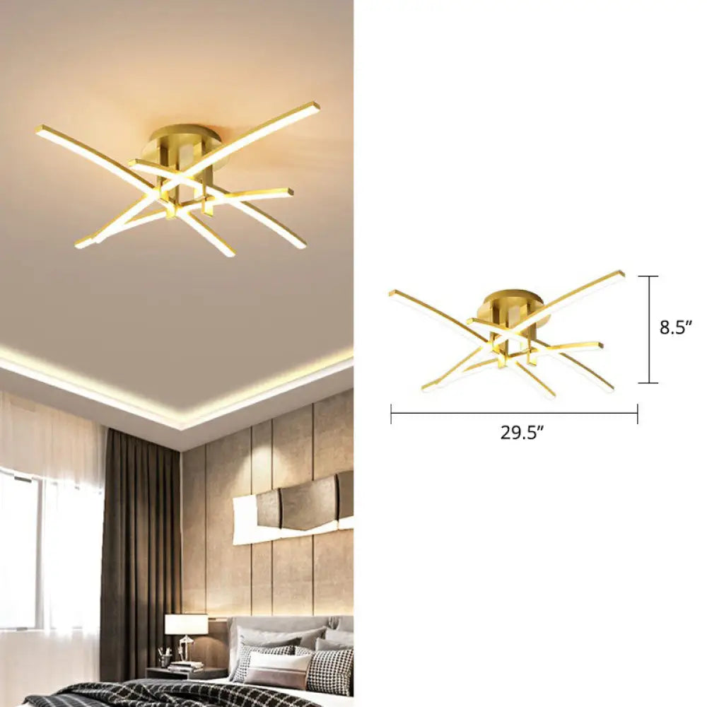 DecorBites™ DecorBites™ Simple Metal Crossed Rod LED Bedroom Flush Mount Ceiling Light Fixture