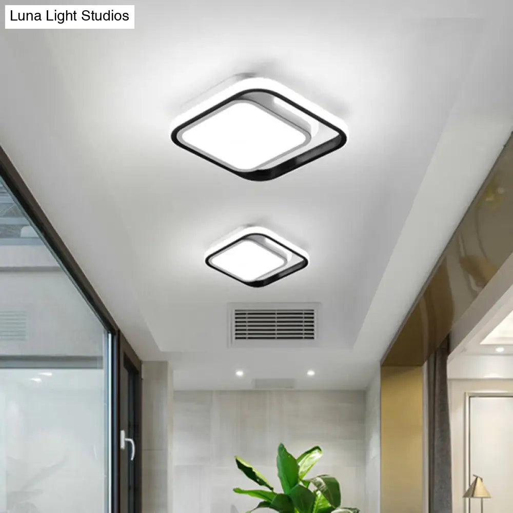 DecorBites™ DecorBites™ Simple Metallic LED Flush Mount Ceiling Lamp - Squared Flush Lighting for Hallways and Corridors (Black) in 3 Light Modes