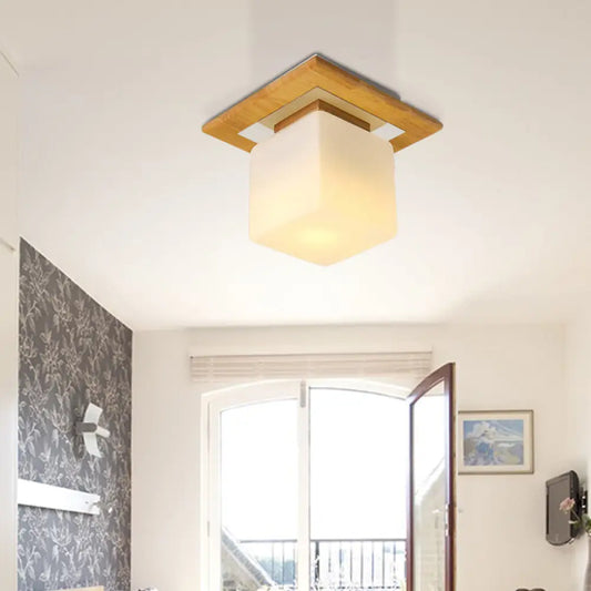 DecorBites™ DecorBites™ Simple Opal Glass Square/Cylinder Flush Mount Light Ceiling Fixture in White