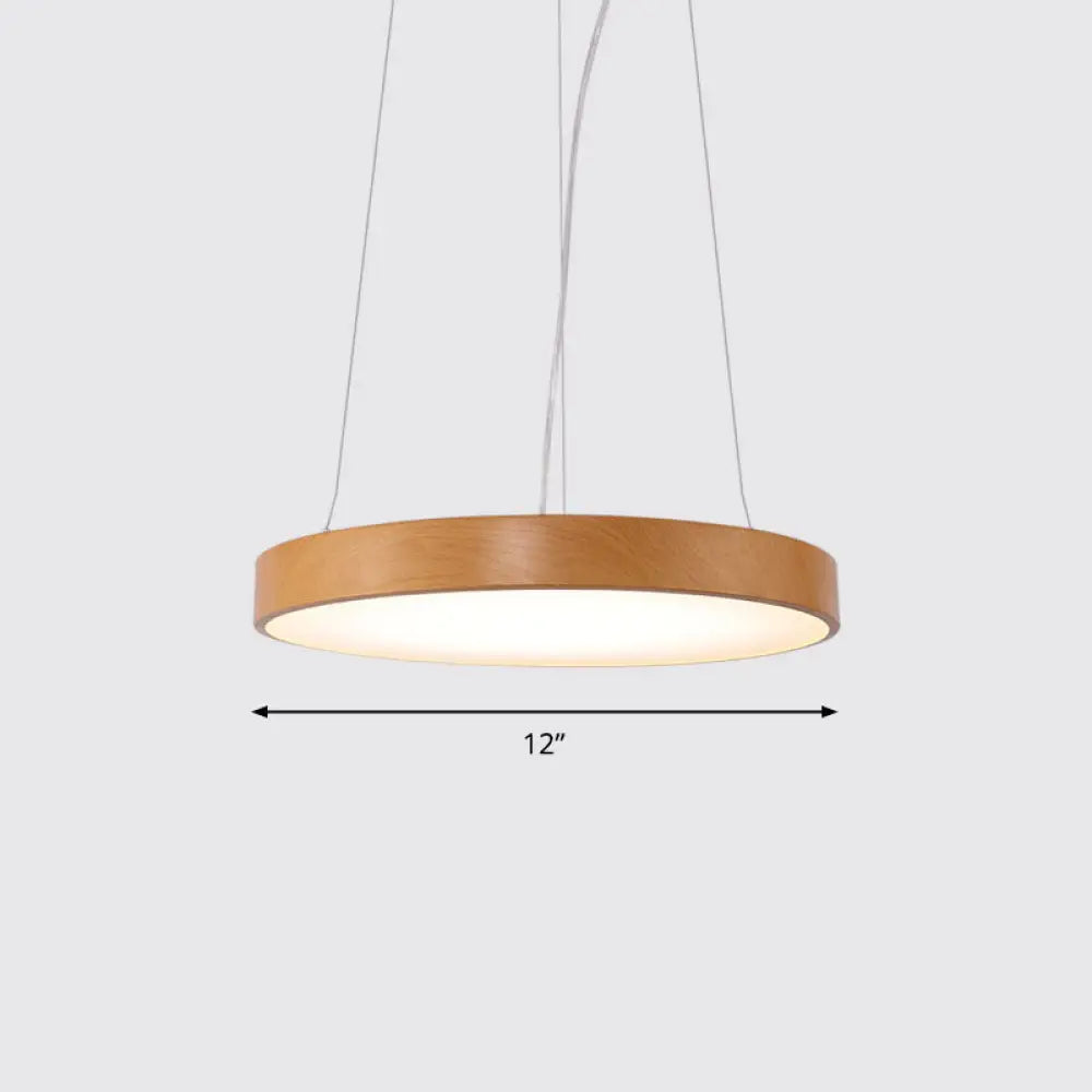 Simple Round LED Pendant Lamp in Metal and Light Wood Chandelier – Ideal for Meeting Rooms