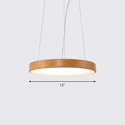 Simple Round LED Pendant Lamp in Metal and Light Wood Chandelier – Ideal for Meeting Rooms