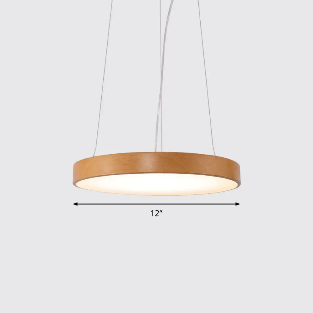 Simple Round LED Pendant Lamp in Metal and Light Wood Chandelier – Ideal for Meeting Rooms