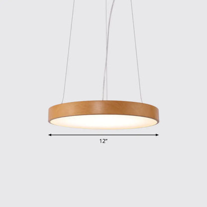 Simple Round LED Pendant Lamp in Metal and Light Wood Chandelier – Ideal for Meeting Rooms