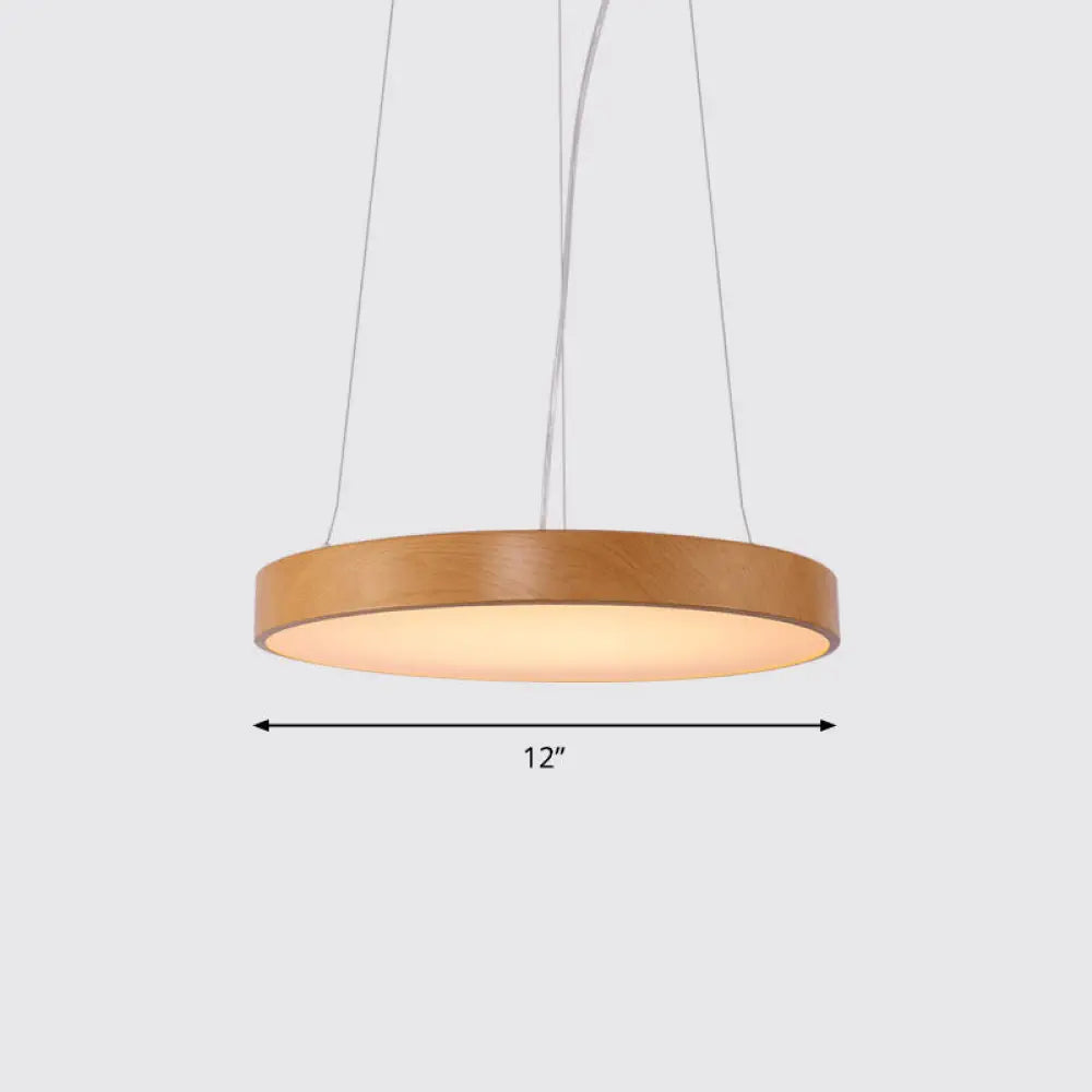 Simple Round LED Pendant Lamp in Metal and Light Wood Chandelier – Ideal for Meeting Rooms