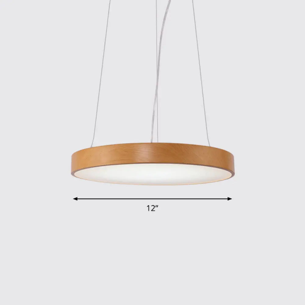 Simple Round LED Pendant Lamp in Metal and Light Wood Chandelier – Ideal for Meeting Rooms