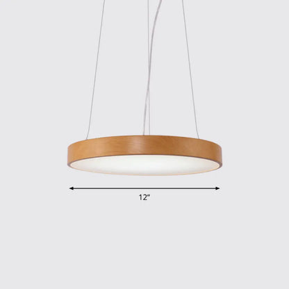 Simple Round LED Pendant Lamp in Metal and Light Wood Chandelier – Ideal for Meeting Rooms