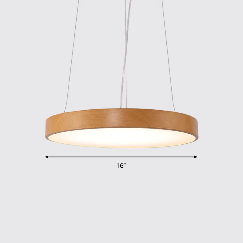 Simple Round LED Pendant Lamp in Metal and Light Wood Chandelier – Ideal for Meeting Rooms