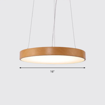 Simple Round LED Pendant Lamp in Metal and Light Wood Chandelier – Ideal for Meeting Rooms