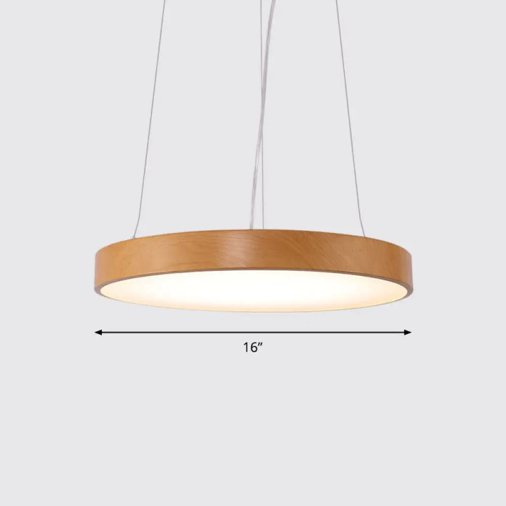 Simple Round LED Pendant Lamp in Metal and Light Wood Chandelier – Ideal for Meeting Rooms