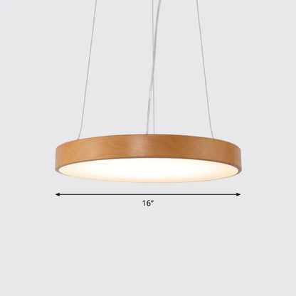 Simple Round LED Pendant Lamp in Metal and Light Wood Chandelier – Ideal for Meeting Rooms