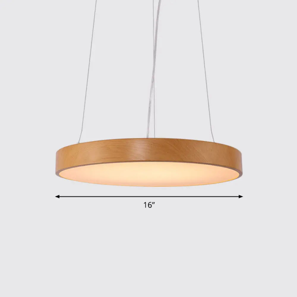 Simple Round LED Pendant Lamp in Metal and Light Wood Chandelier – Ideal for Meeting Rooms