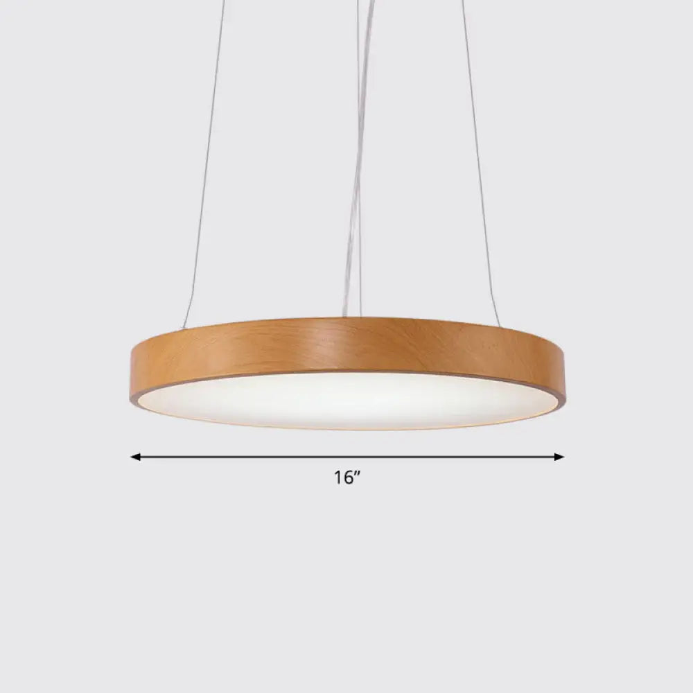 Simple Round LED Pendant Lamp in Metal and Light Wood Chandelier – Ideal for Meeting Rooms