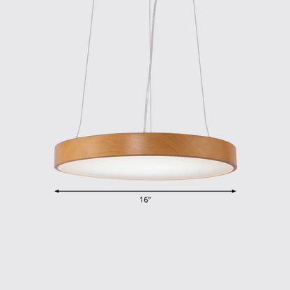 Simple Round LED Pendant Lamp in Metal and Light Wood Chandelier – Ideal for Meeting Rooms