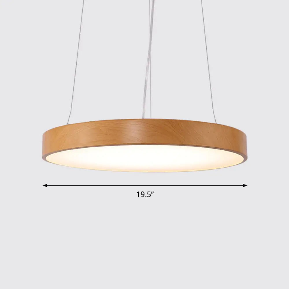 Simple Round LED Pendant Lamp in Metal and Light Wood Chandelier – Ideal for Meeting Rooms