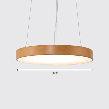 Simple Round LED Pendant Lamp in Metal and Light Wood Chandelier – Ideal for Meeting Rooms