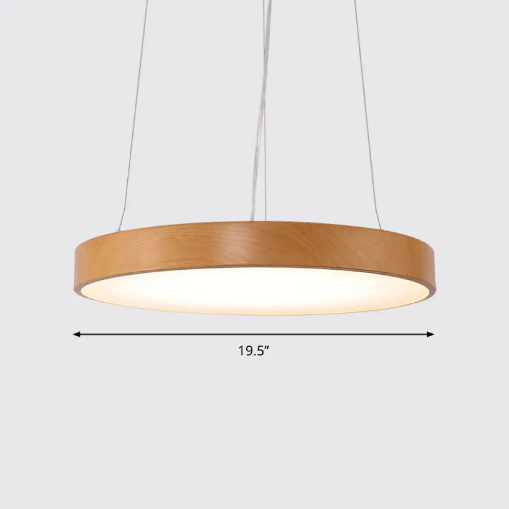 Simple Round LED Pendant Lamp in Metal and Light Wood Chandelier – Ideal for Meeting Rooms