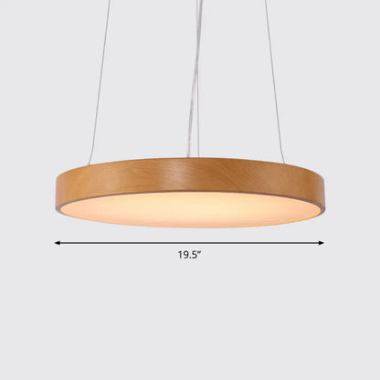Simple Round LED Pendant Lamp in Metal and Light Wood Chandelier – Ideal for Meeting Rooms