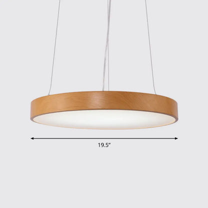 Simple Round LED Pendant Lamp in Metal and Light Wood Chandelier – Ideal for Meeting Rooms