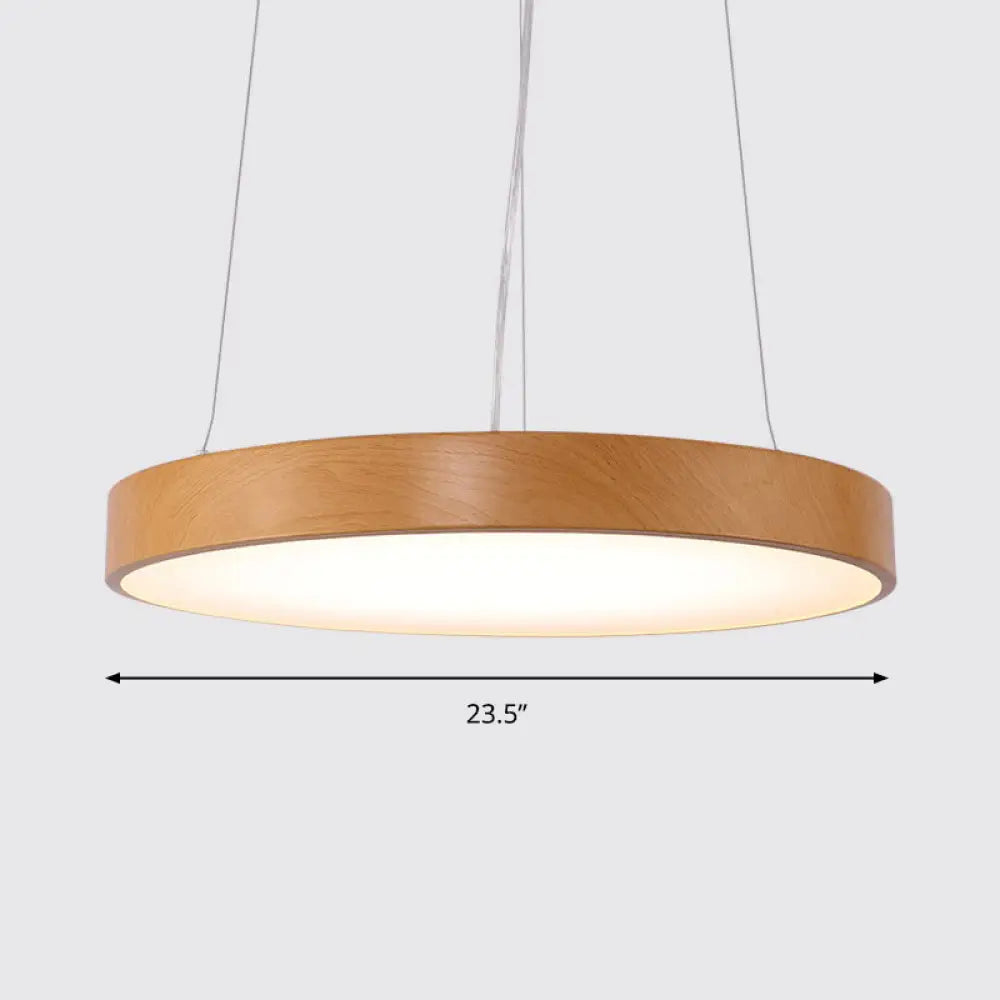 Simple Round LED Pendant Lamp in Metal and Light Wood Chandelier – Ideal for Meeting Rooms