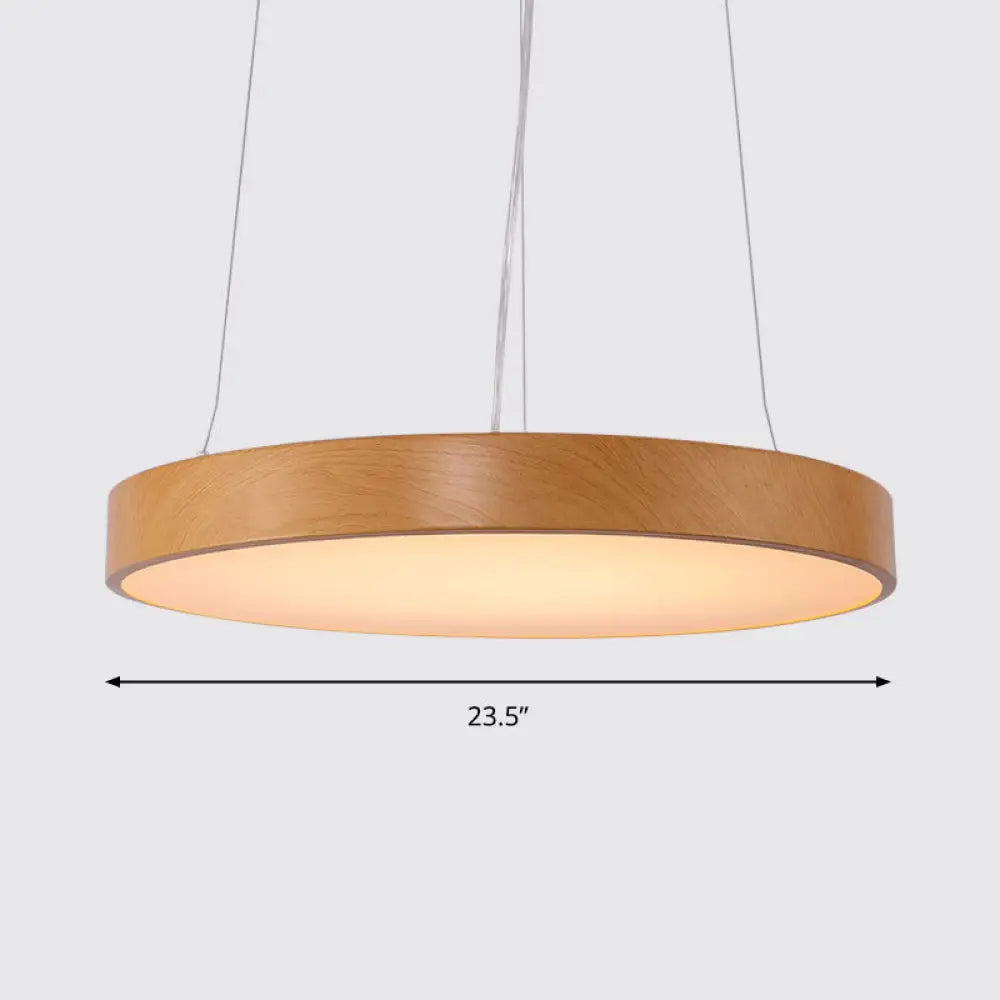 Simple Round LED Pendant Lamp in Metal and Light Wood Chandelier – Ideal for Meeting Rooms