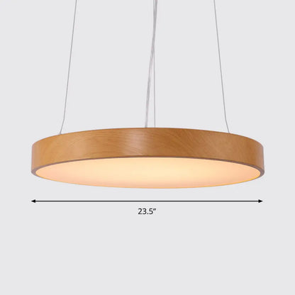 Simple Round LED Pendant Lamp in Metal and Light Wood Chandelier – Ideal for Meeting Rooms