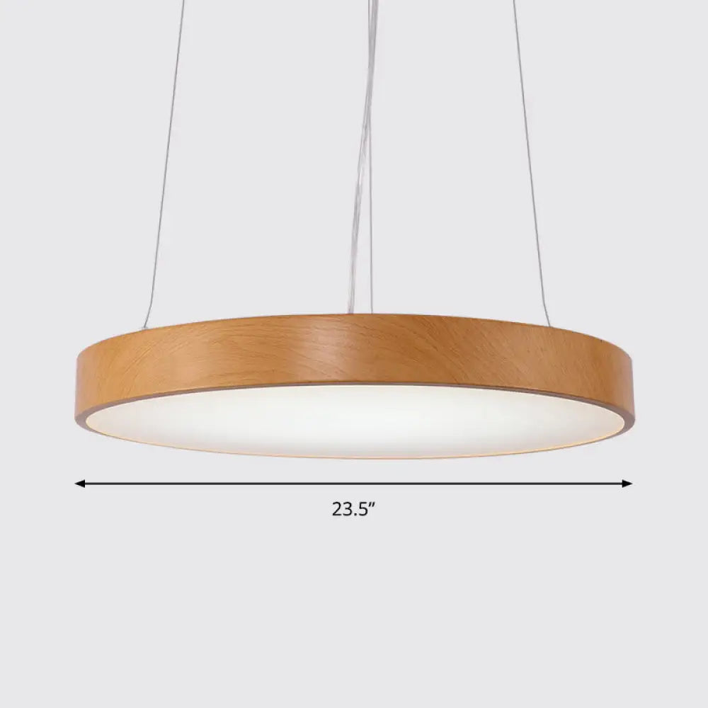Simple Round LED Pendant Lamp in Metal and Light Wood Chandelier – Ideal for Meeting Rooms