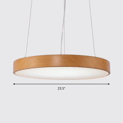 Simple Round LED Pendant Lamp in Metal and Light Wood Chandelier – Ideal for Meeting Rooms